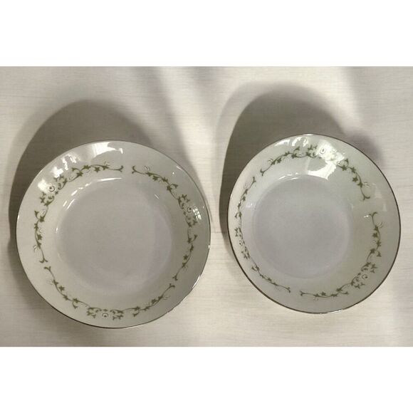 ELEGANCE by SHEFFIELD FINE CHINA Fruit/Dessert Bowls Silver Trim Set Of 2 - Picture 6 of 6